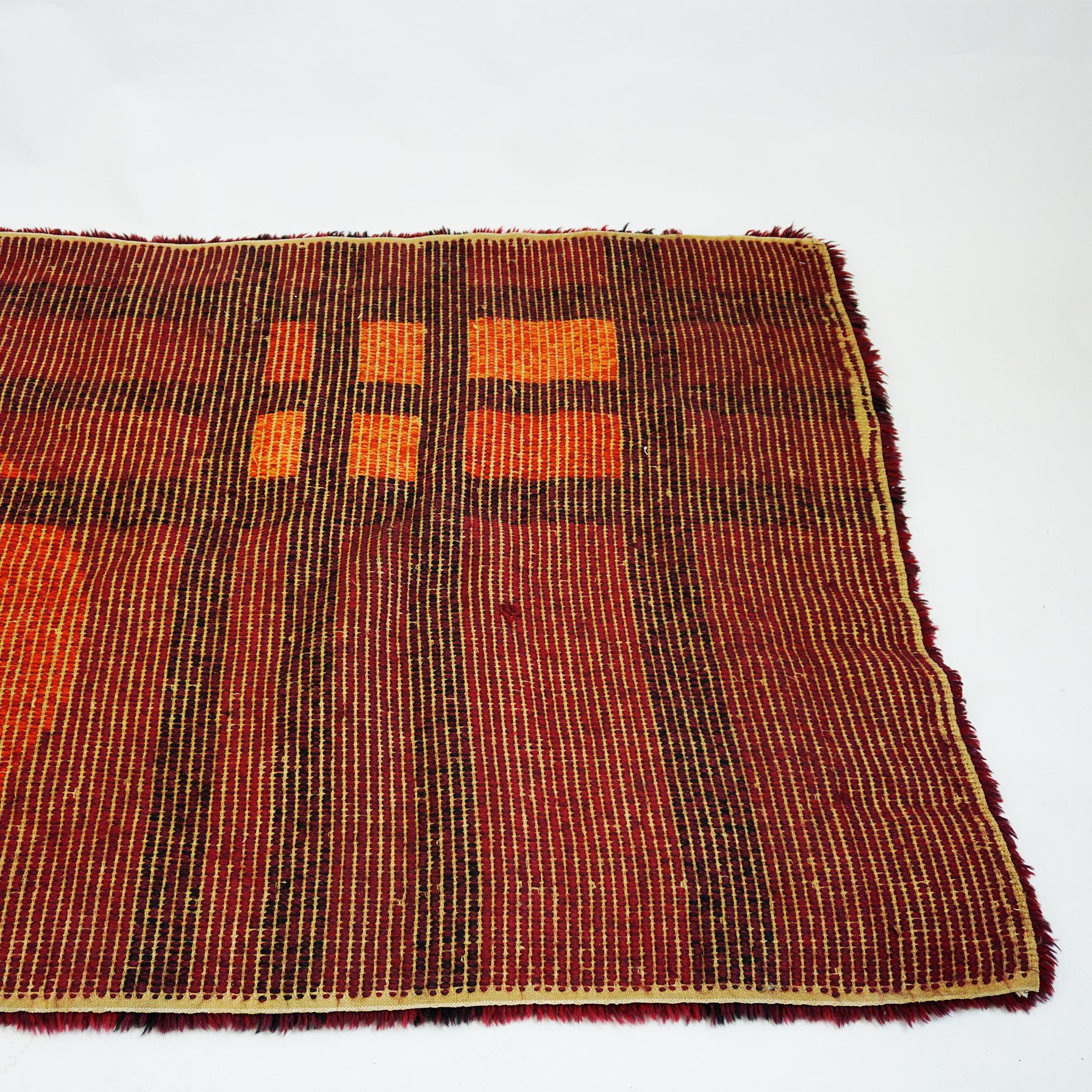 Vintage Danish Modern 1960s High Pile Red Wool Rya Rug 2