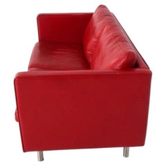 Vintage Danish Modern Bright Red leather sofa Loveseat by Erik Jørgensen