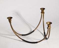 Vintage Danish Modern Bronze und schwarze Corde Kandelaber, 1950er Jahre