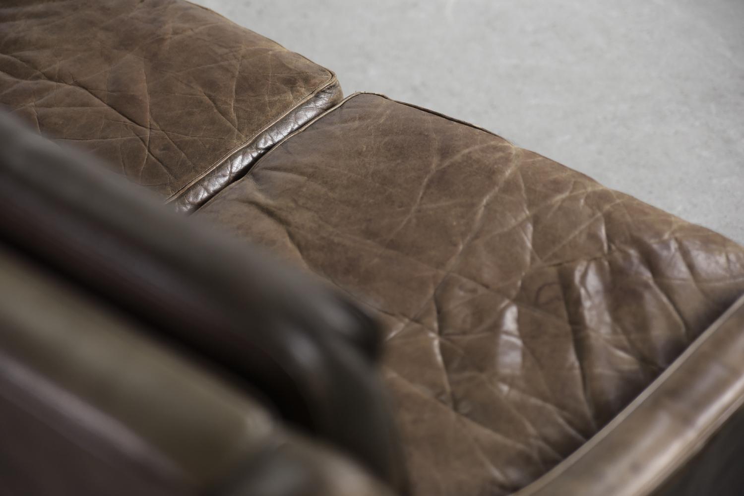 Vintage Danish Midcentury Modern Scandinavian Brown Leather 3-Seater Sofa, 1950s For Sale 12