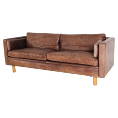 Vintage Danish Modern Brown leather sofa with Patina by Erik Jørgensen