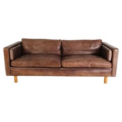 Vintage Danish Modern Brown leather sofa with Patina by Erik Jørgensen