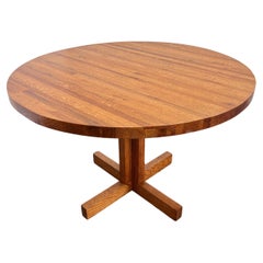 Vintage Danish modern Butcher Block Dining Table Solid Oak in Walnut Finish