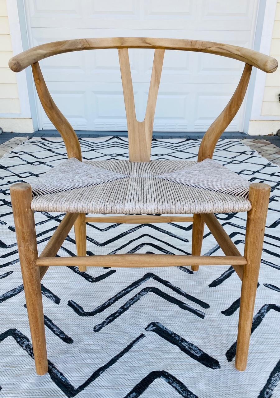 Vintage Danish Modern Chair in Natural Teak Wood with Handwoven Seat 4