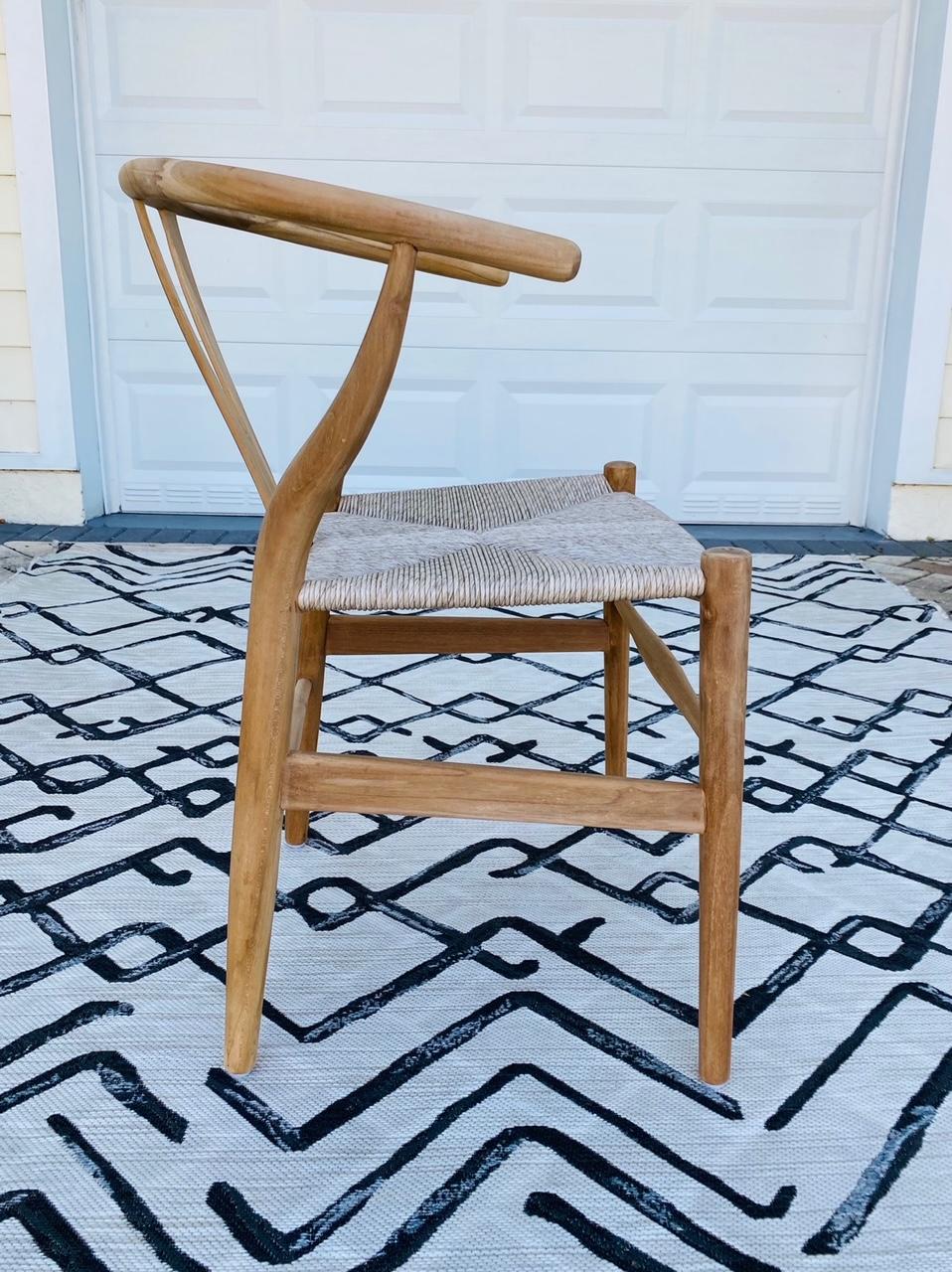Dutch Vintage Danish Modern Chair in Natural Teak Wood with Handwoven Seat