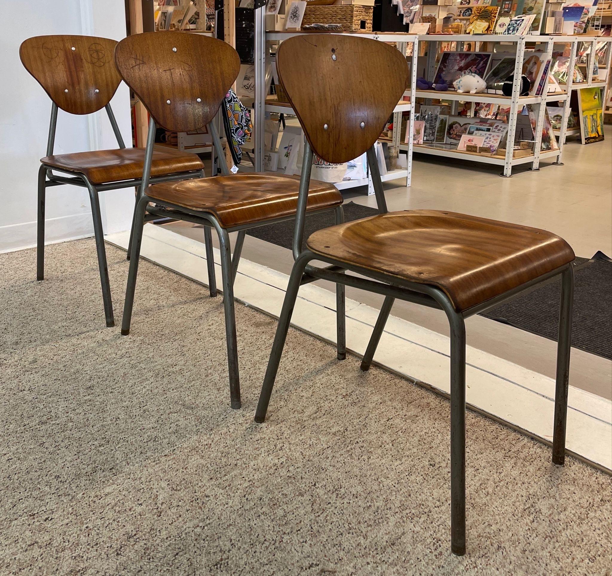 Vintage Danish Modern Chairs With Metal Frame. Set of 4. In Good Condition For Sale In Seattle, WA