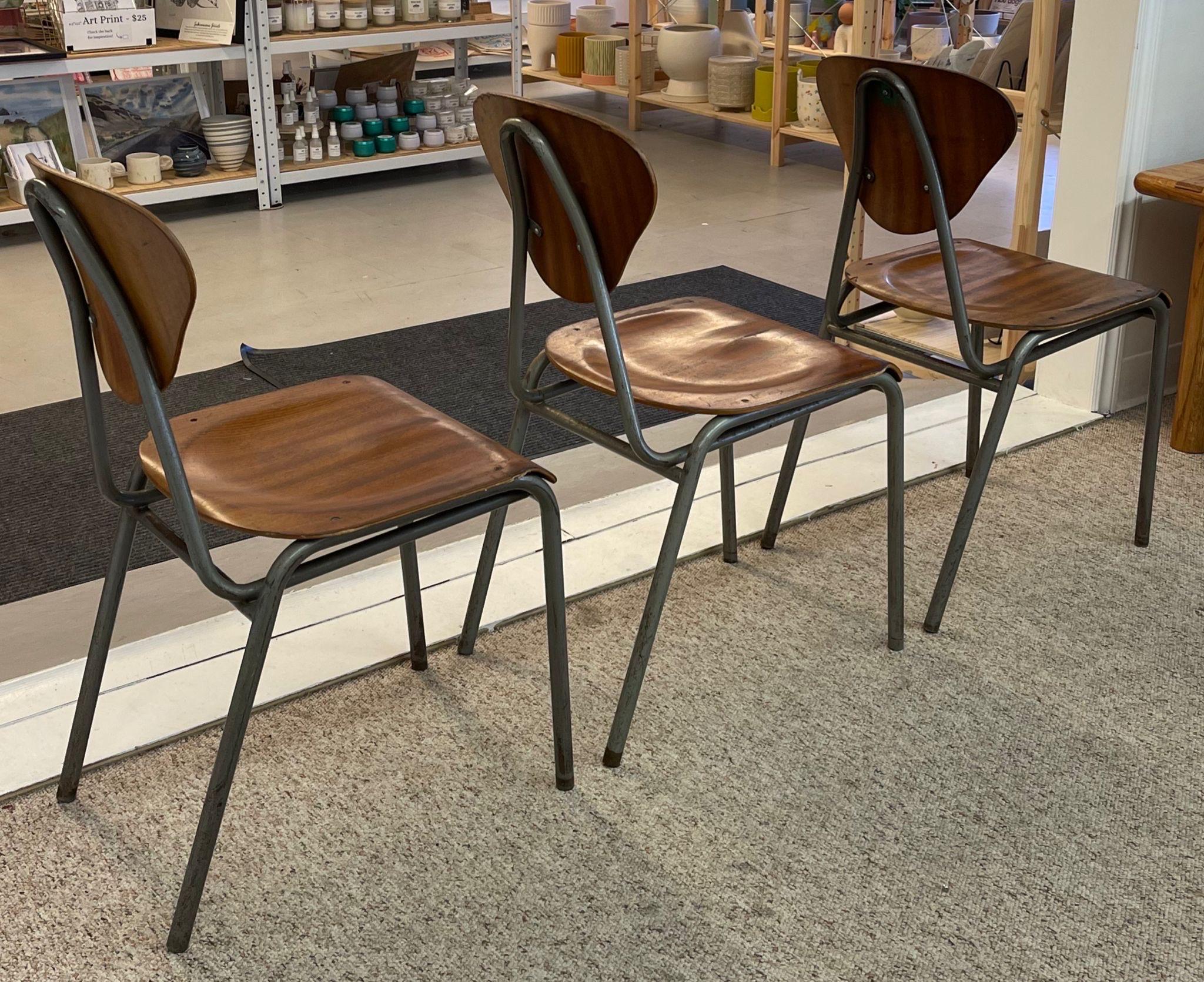 Late 20th Century Vintage Danish Modern Chairs With Metal Frame. Set of 4. For Sale