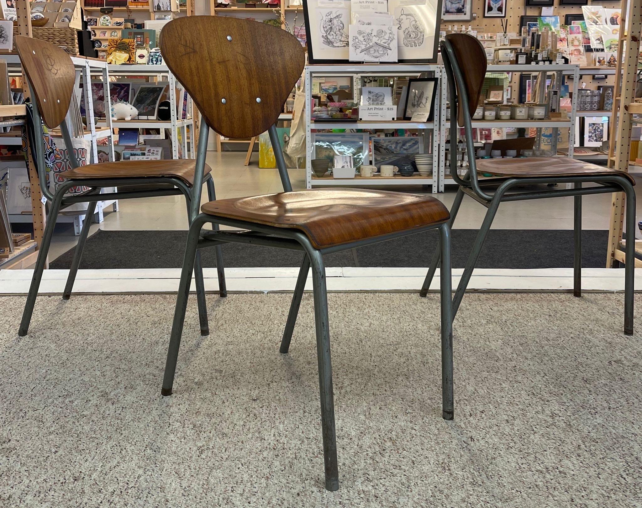 Wood Vintage Danish Modern Chairs With Metal Frame. Set of 4. For Sale