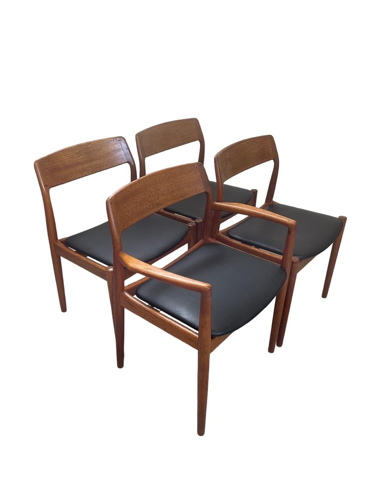 Mid-Century Modern Vintage Danish Modern Dining Chairs by Jl Moller Set of 4. For Sale