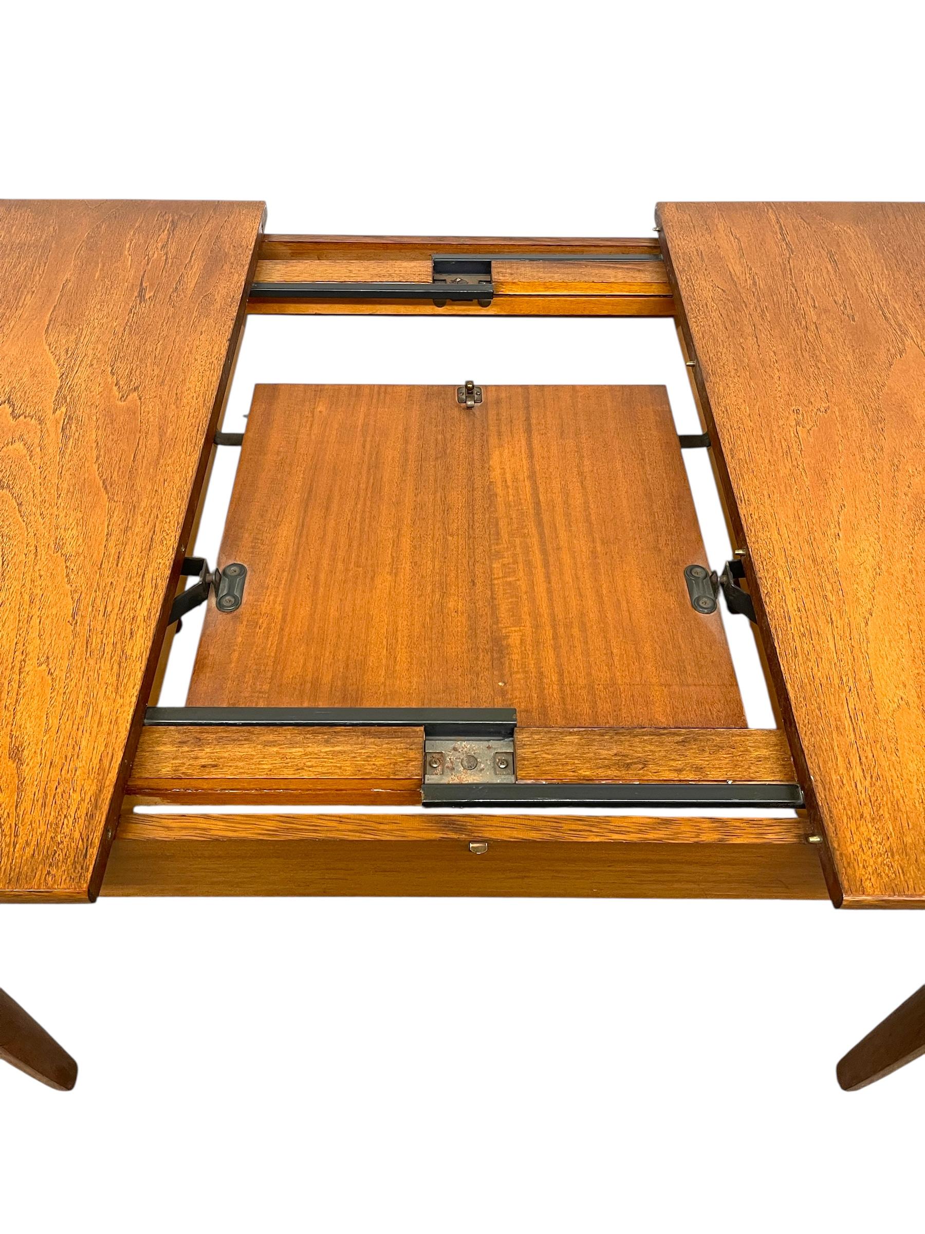Vintage Danish Modern Expanding Dining Table with Self-storing Leaf For Sale 4