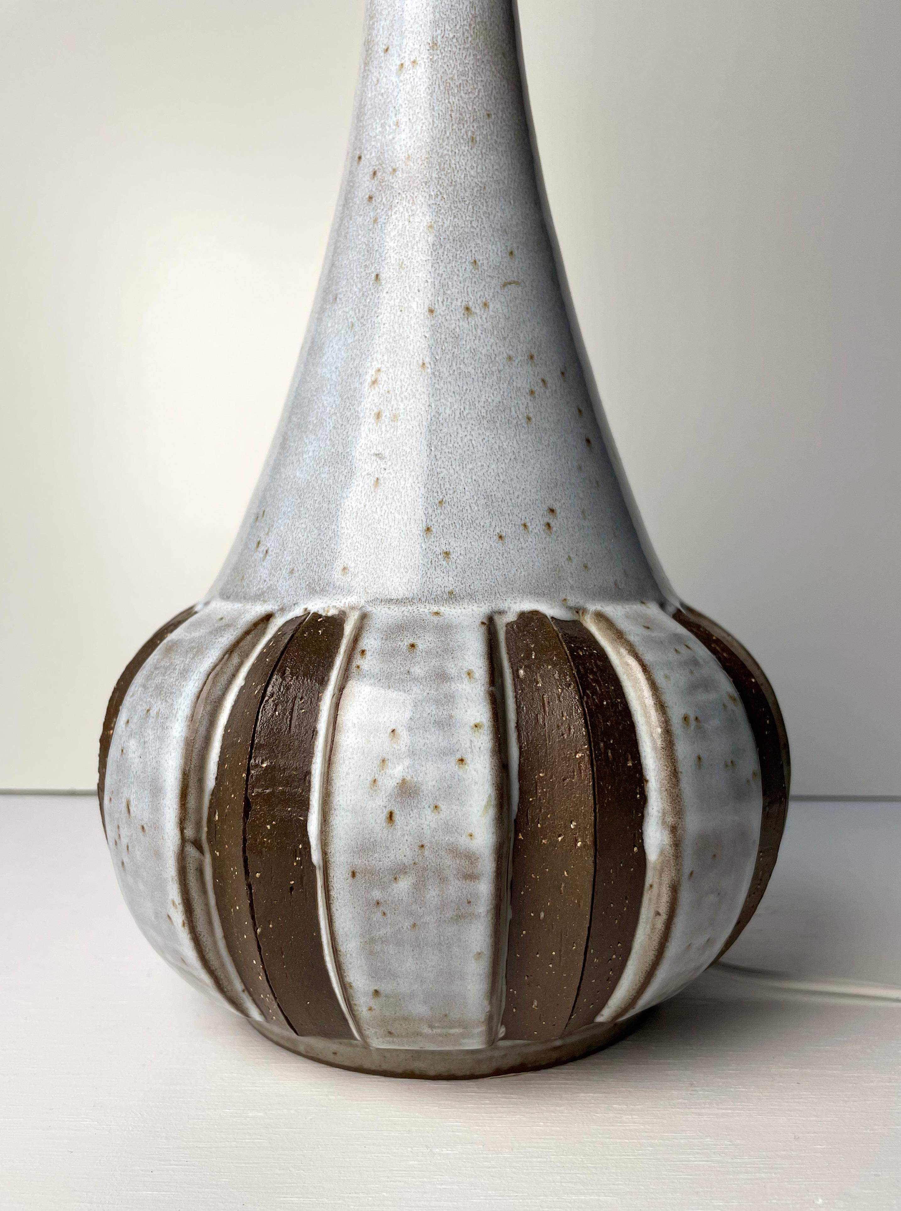 Danish Vintage Grey Striped Ceramic Table Lamp, Starck Andersen, 1960s For Sale