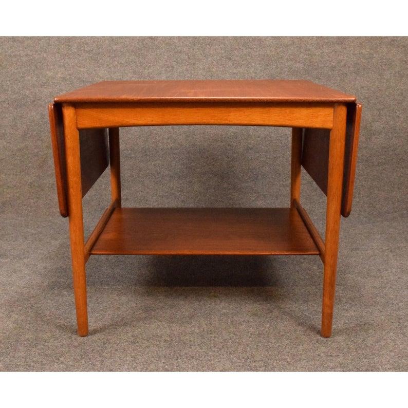 Woodwork Vintage Danish Modern Hans Wegner AT32 Teak Side Table For Sale