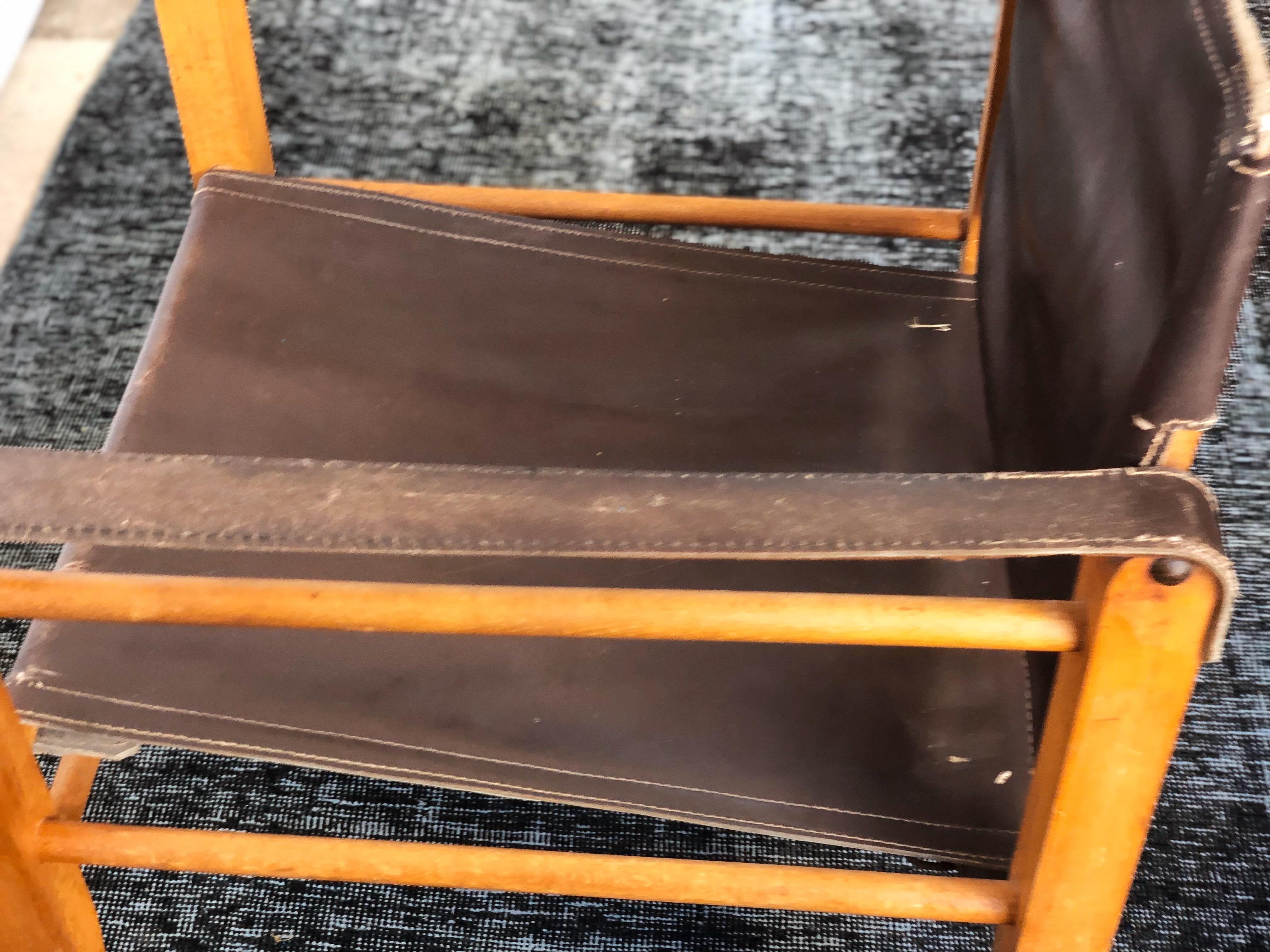 Vintage Danish Modern Leather and Beechwood Safari Chair, circa 1960s 1