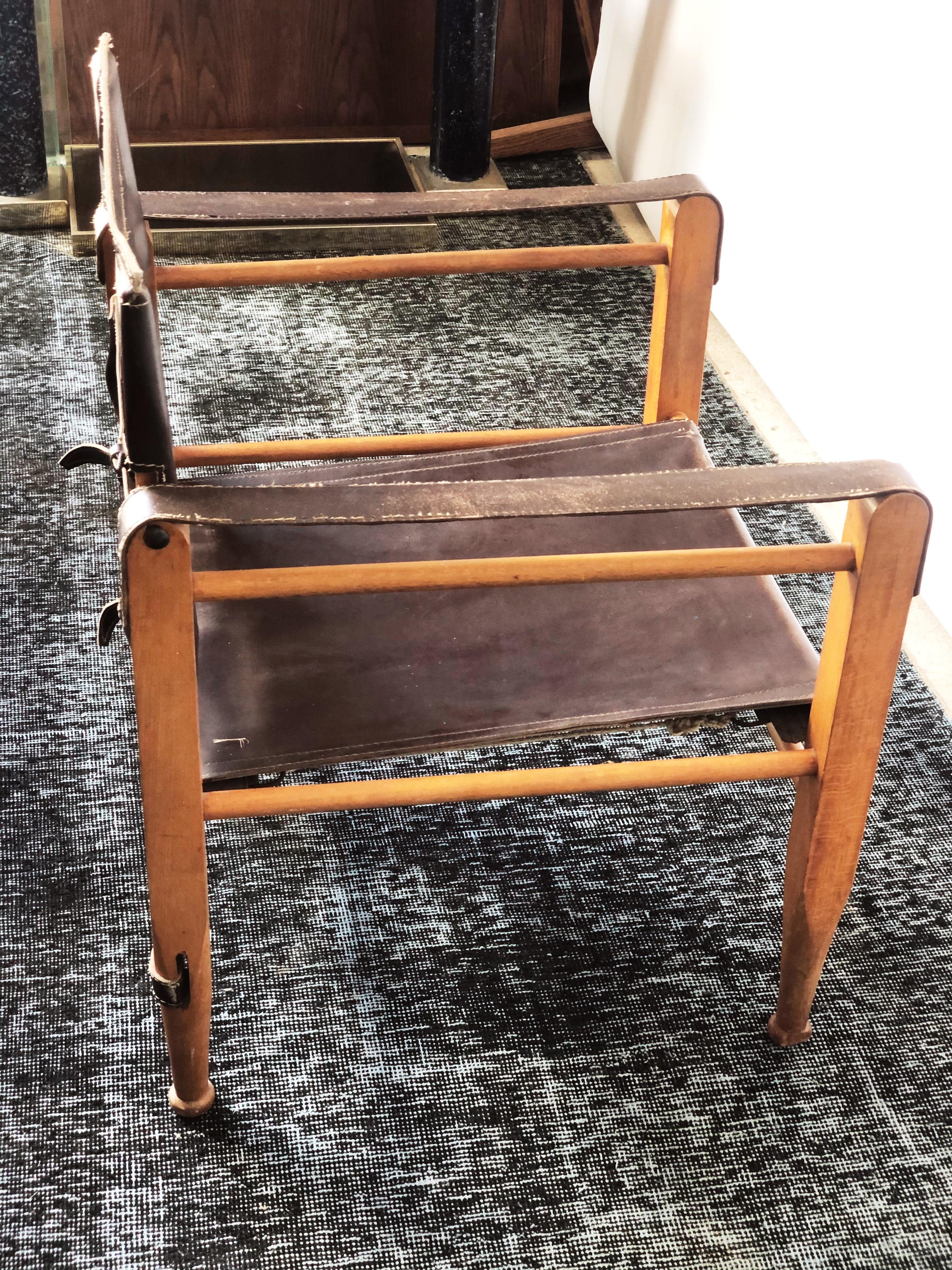 Vintage Danish Modern Leather and Beechwood Safari Chair, circa 1960s 2