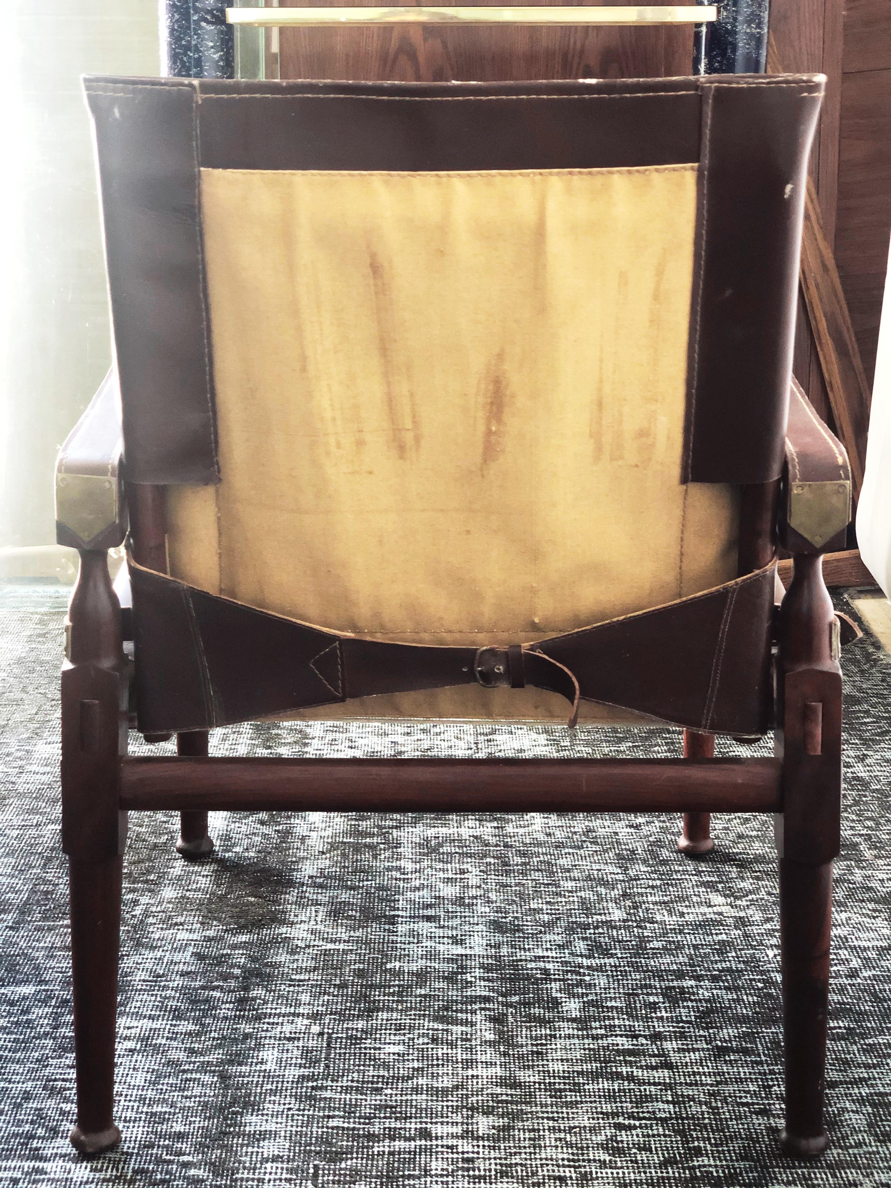 Vintage Danish Modern Leather and Mahogany Safari Chair, circa 1960s 2