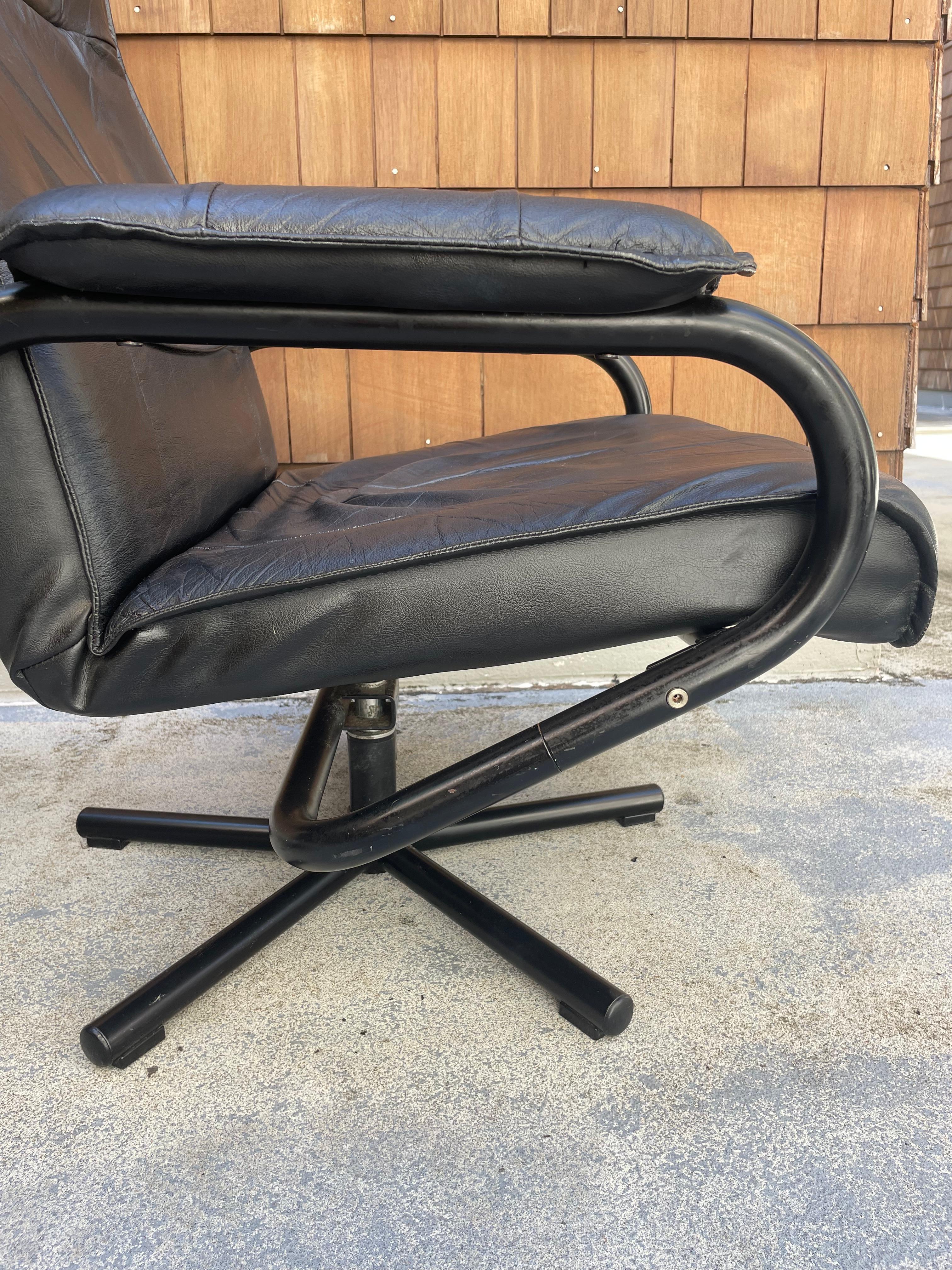 Vintage Danish Modern Leather Lounge Chair with Ottoman by Kebe 7