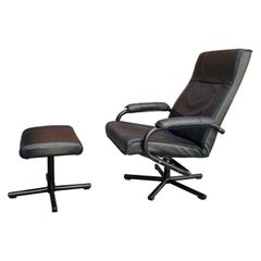 Vintage Danish Modern Leather Lounge Chair with Ottoman by Kebe