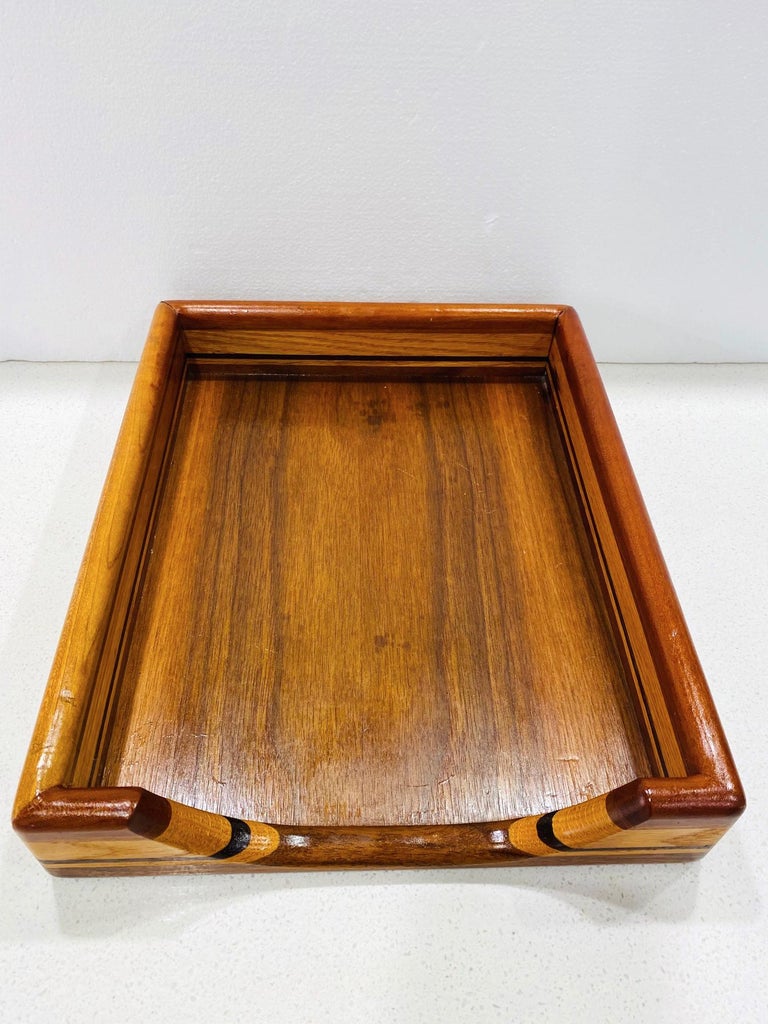 Hand-Crafted Danish Modern Paper Tray and Letter Organizer in Teak, Maple, & Walnut, c. 1970 For Sale