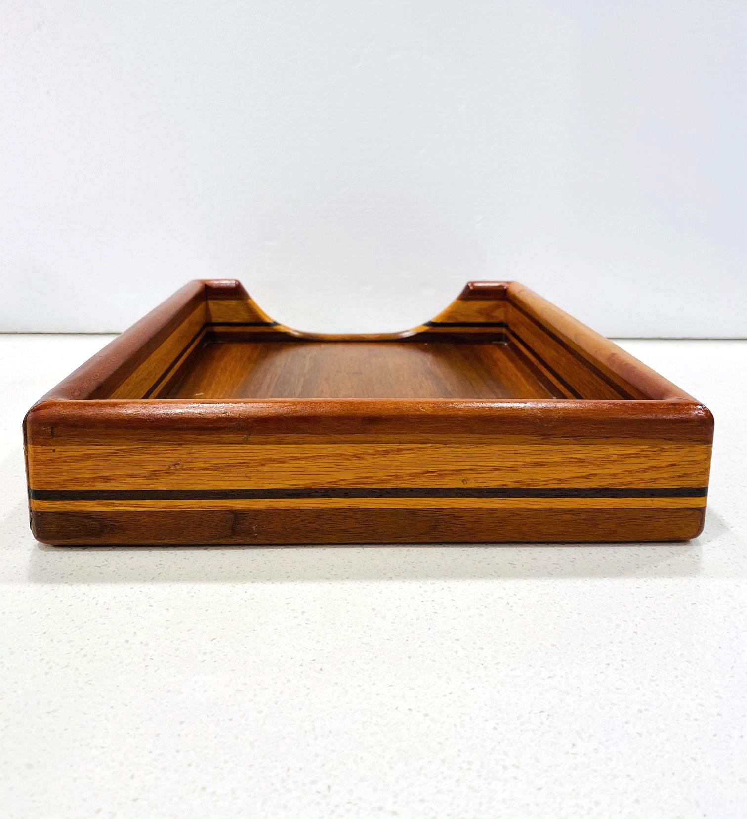 Hand-Crafted Danish Modern Paper Tray and Letter Organizer in Teak, Maple, & Walnut, c. 1970