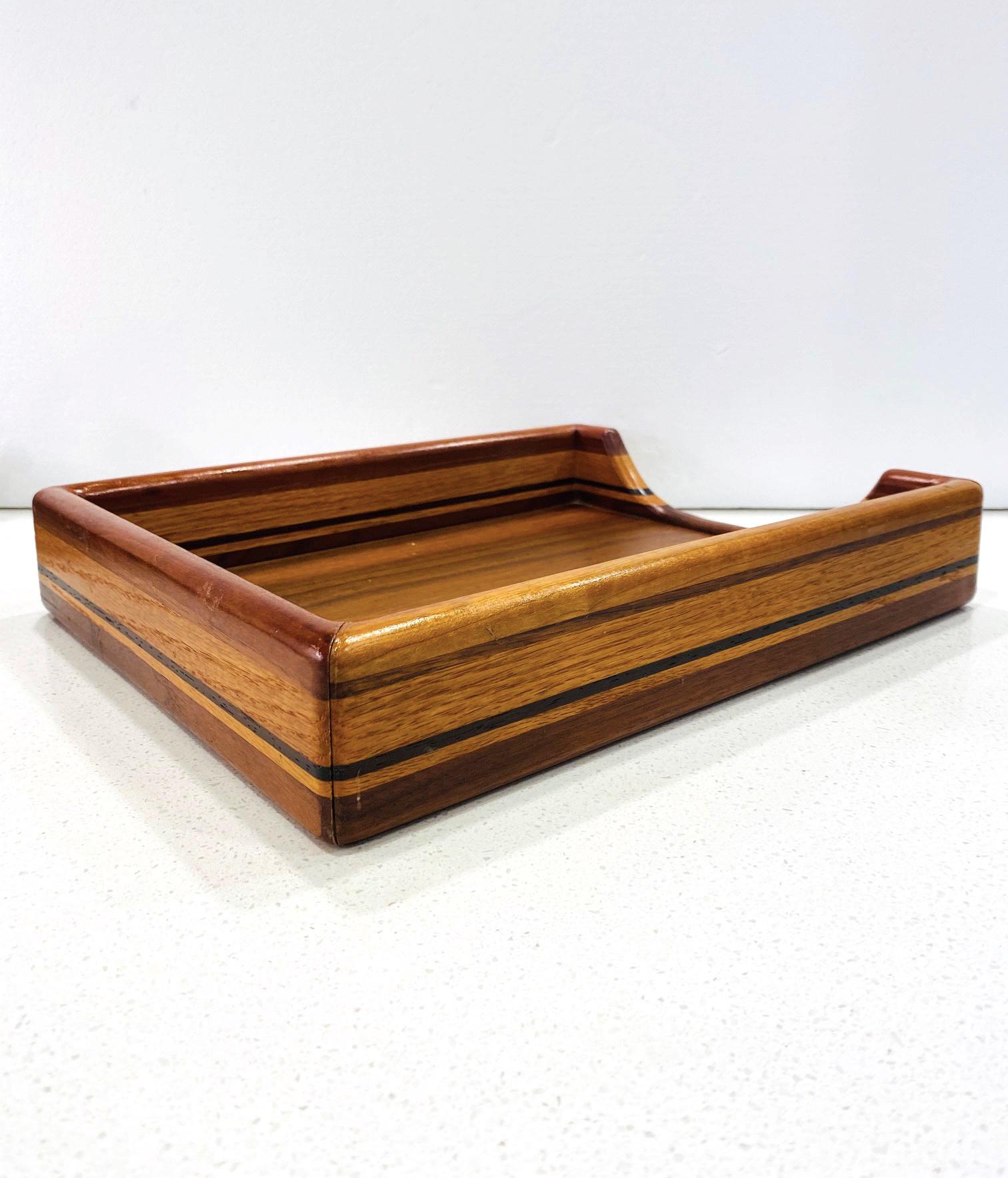 Danish Modern Paper Tray and Letter Organizer in Teak, Maple, & Walnut, c. 1970 In Good Condition In Fort Lauderdale, FL