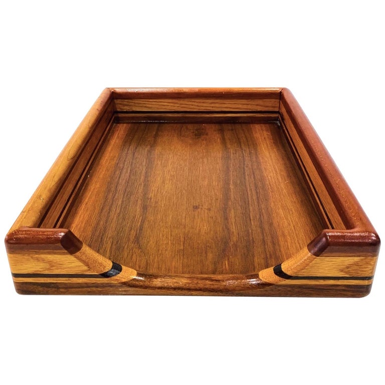 Danish Modern Paper Tray and Letter Organizer in Teak, Maple, & Walnut, c. 1970 For Sale