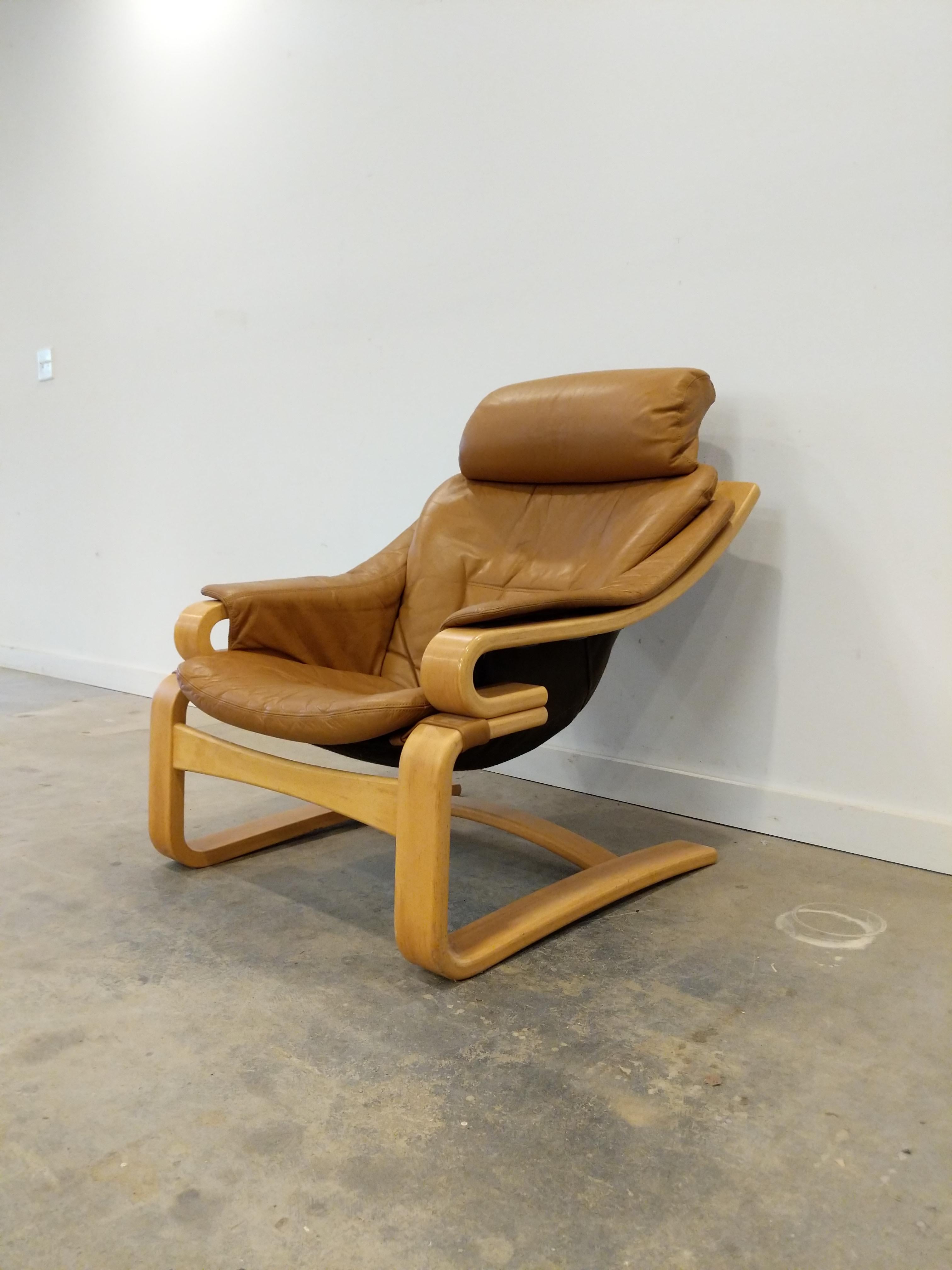 Leather Vintage Danish Modern Lounge Chair by Svend Skipper For Sale