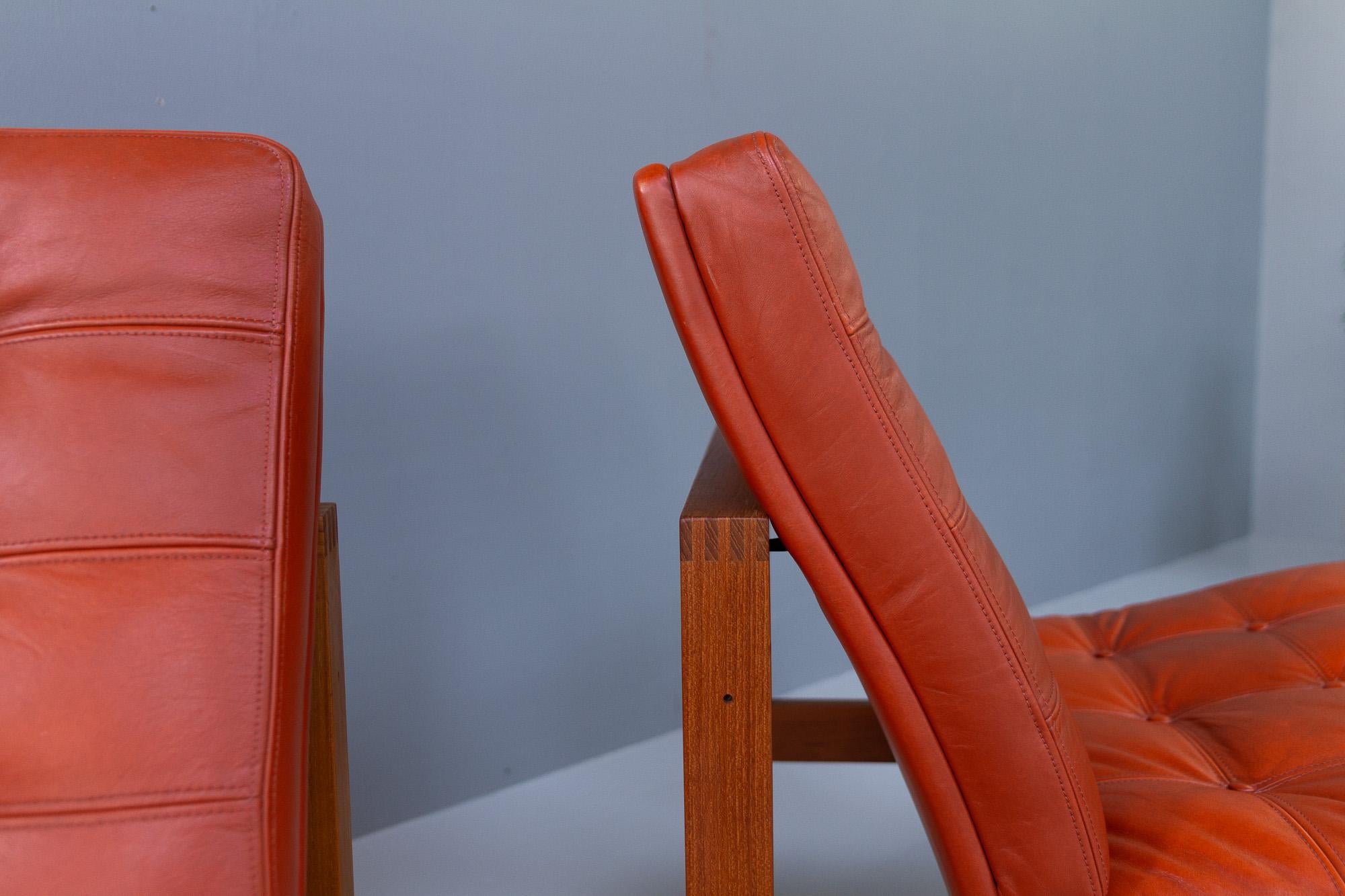 Leather Vintage Danish Modern Moduline Lounge Chairs by Gjerløv-Knudsen & Lind, 1970s.