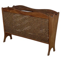 Vintage Danish Modern Oak & Cane Magazine Rack Newspaper Holder