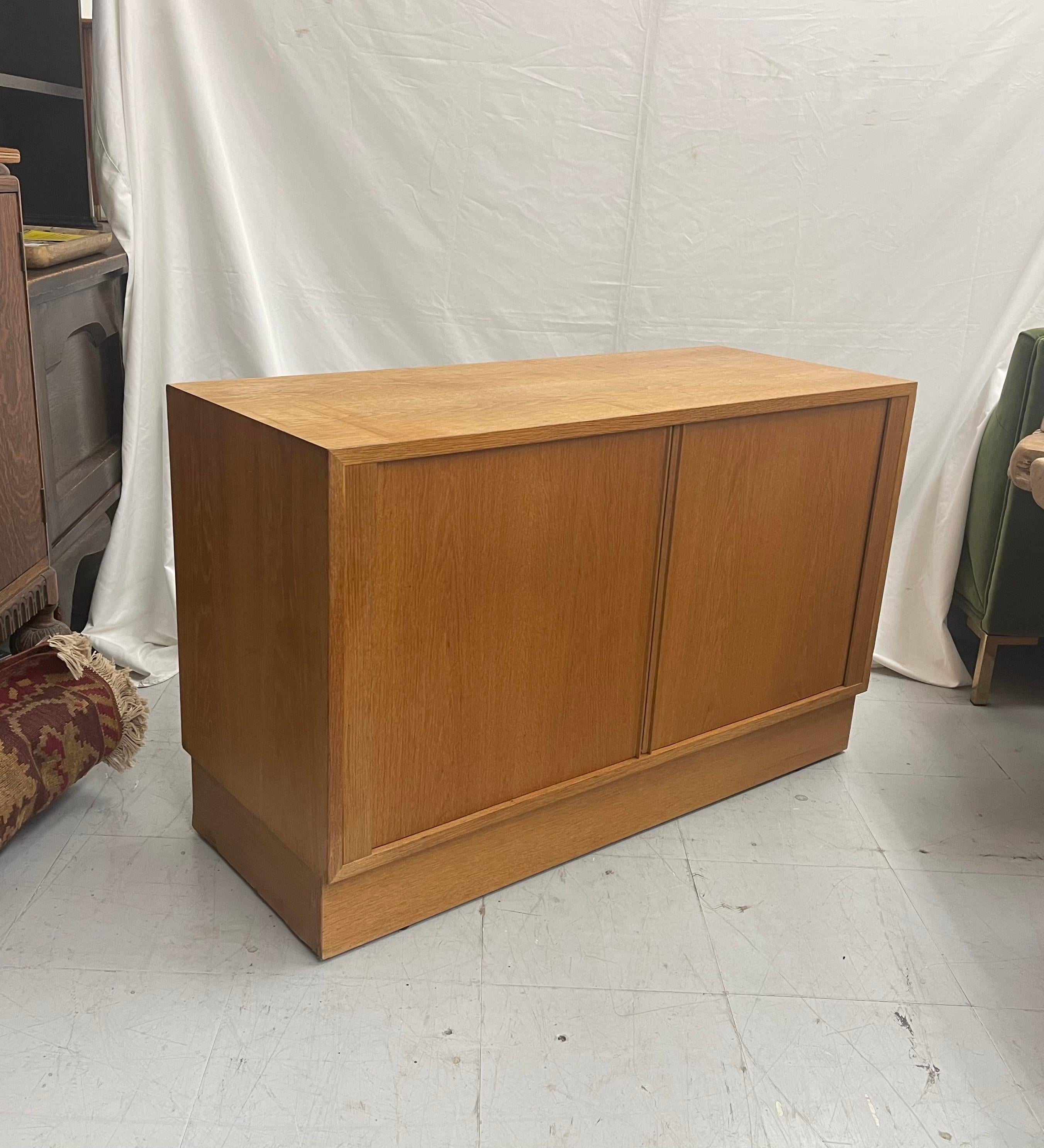 Mid-Century Modern Vintage Danish Modern Oak Credenza or Record Cabinet with Tambour Doors For Sale