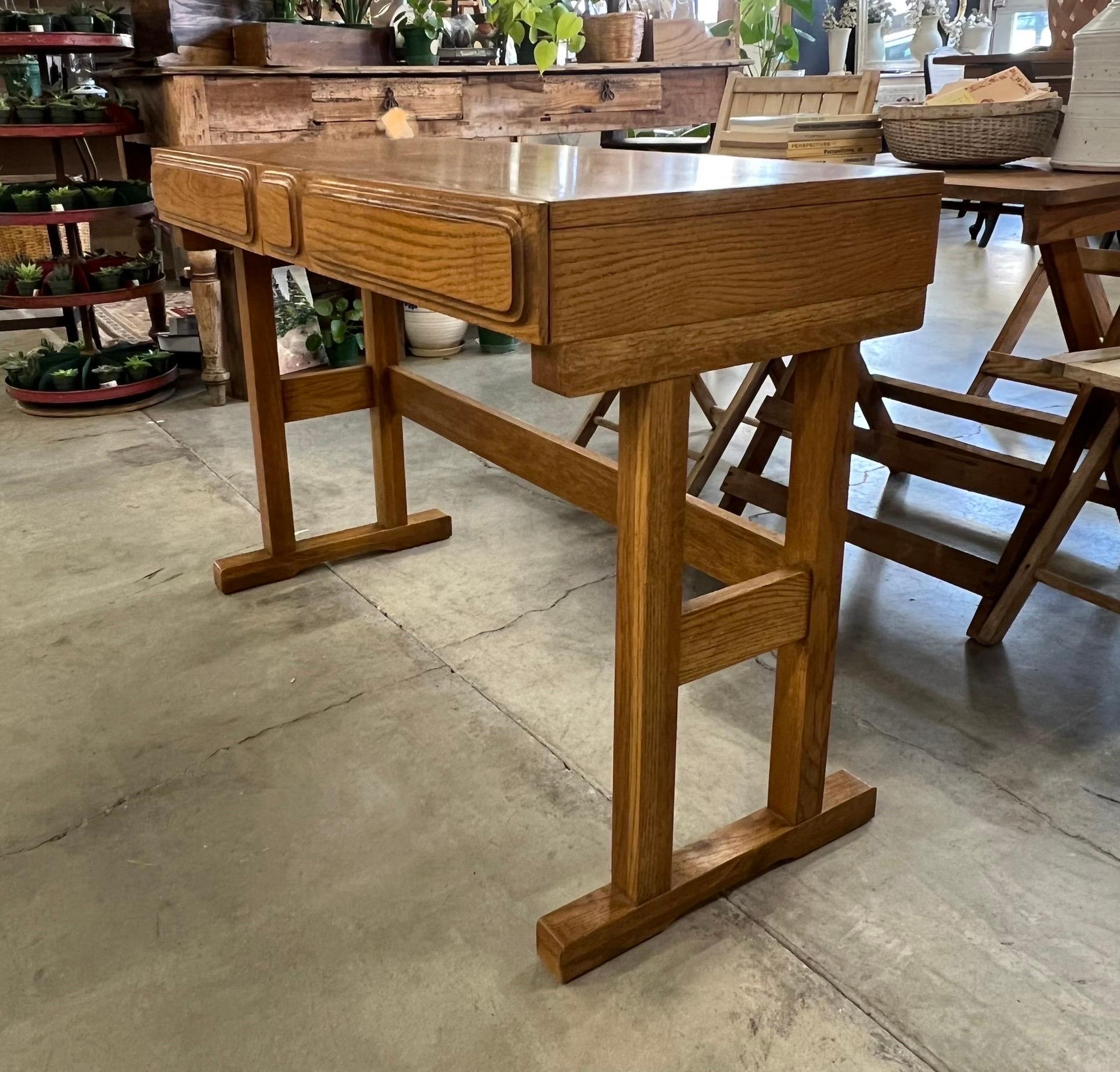Vintage Danish Modern Oak Desk or Console Entryway Table 1