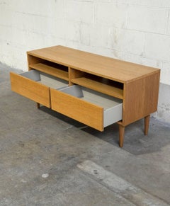 Vintage Danish Modern Oak Media Console / Low TV Stand with Drawers