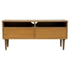 Vintage Danish Modern Oak Media Console / Low TV Stand with Drawers