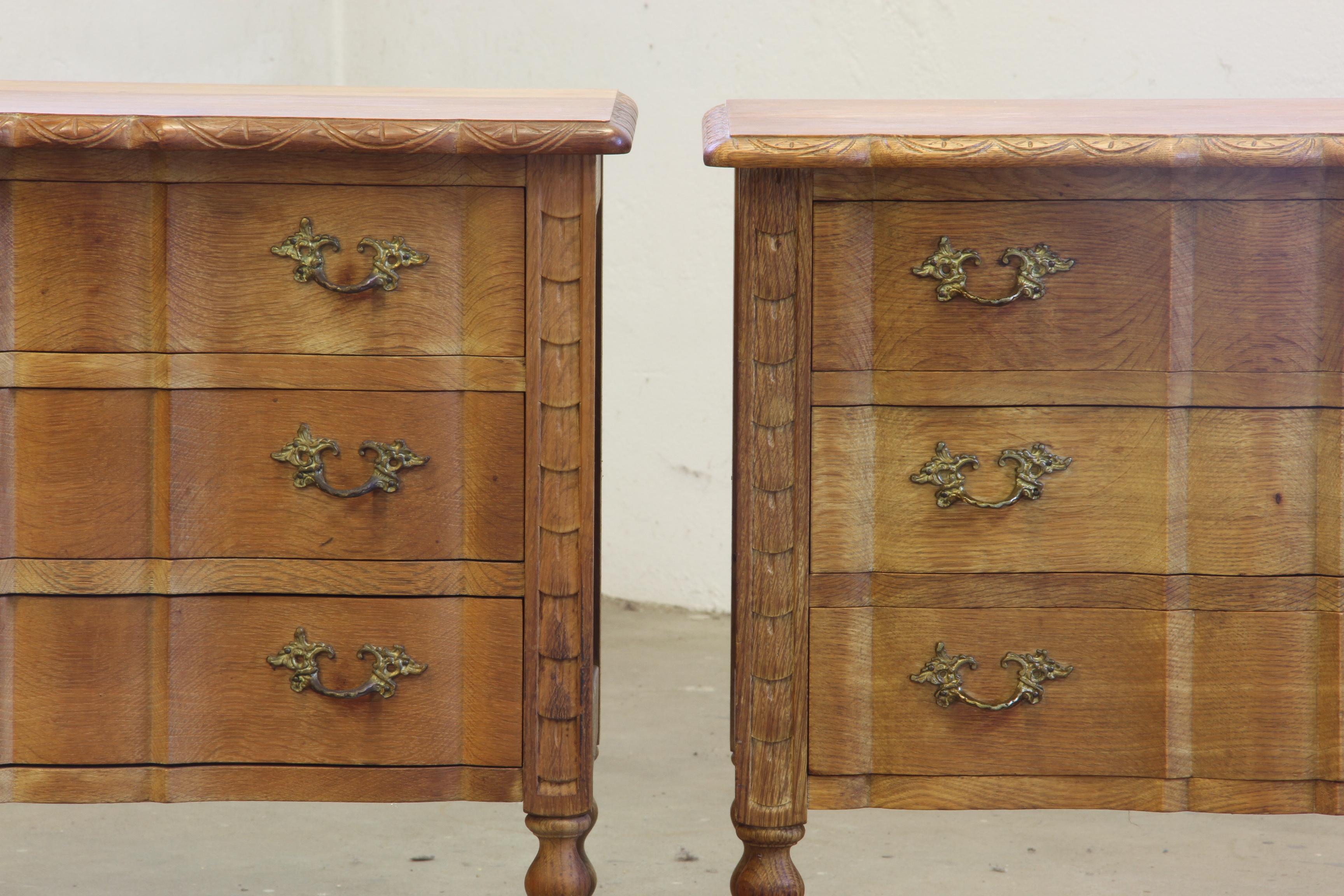 Brass Vintage Danish Modern Oak Nightstands in the style of Henning Kjærnulf, 1960s, S For Sale