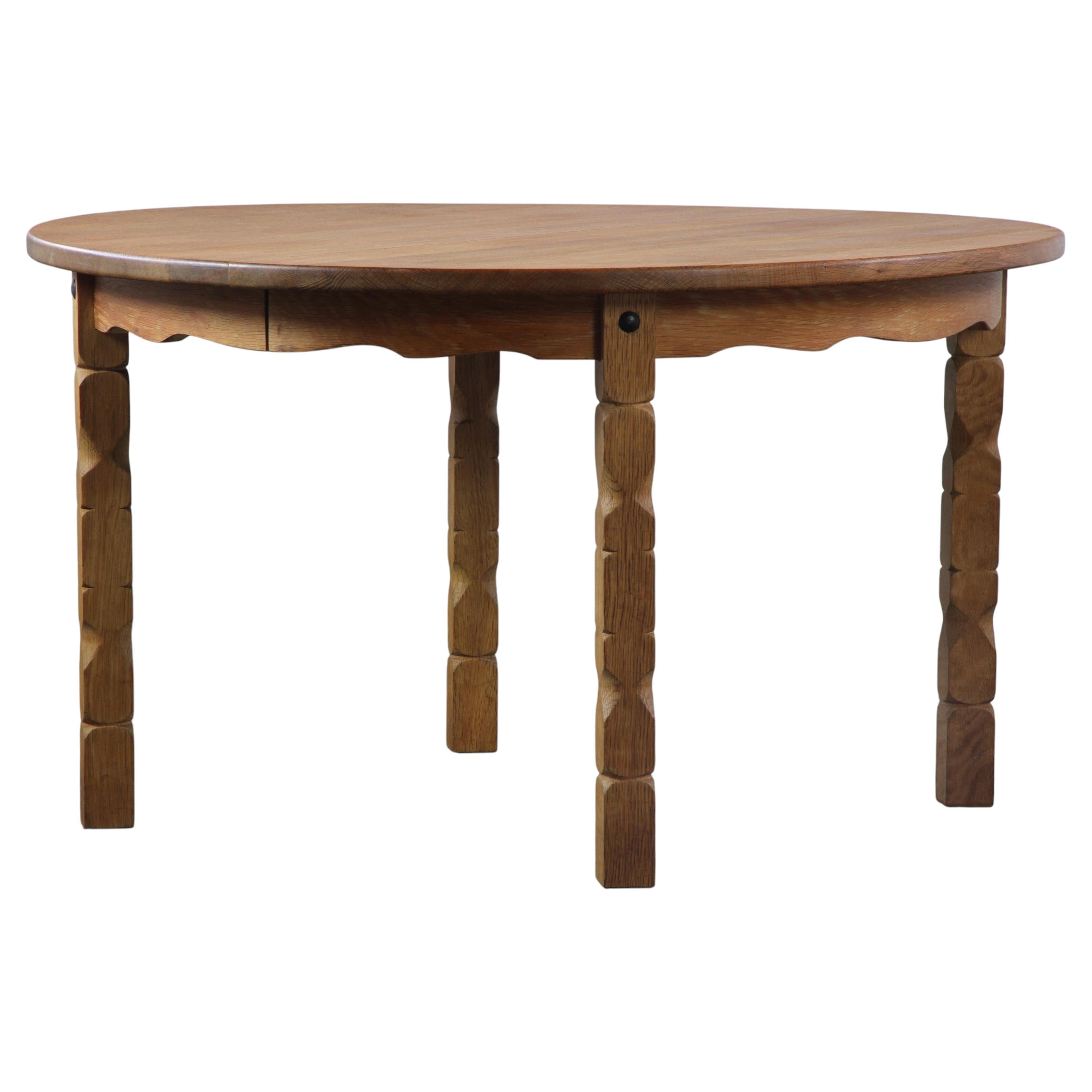 Vintage Danish Modern Oak Round Table, H. Kjærnulf style, 1960s