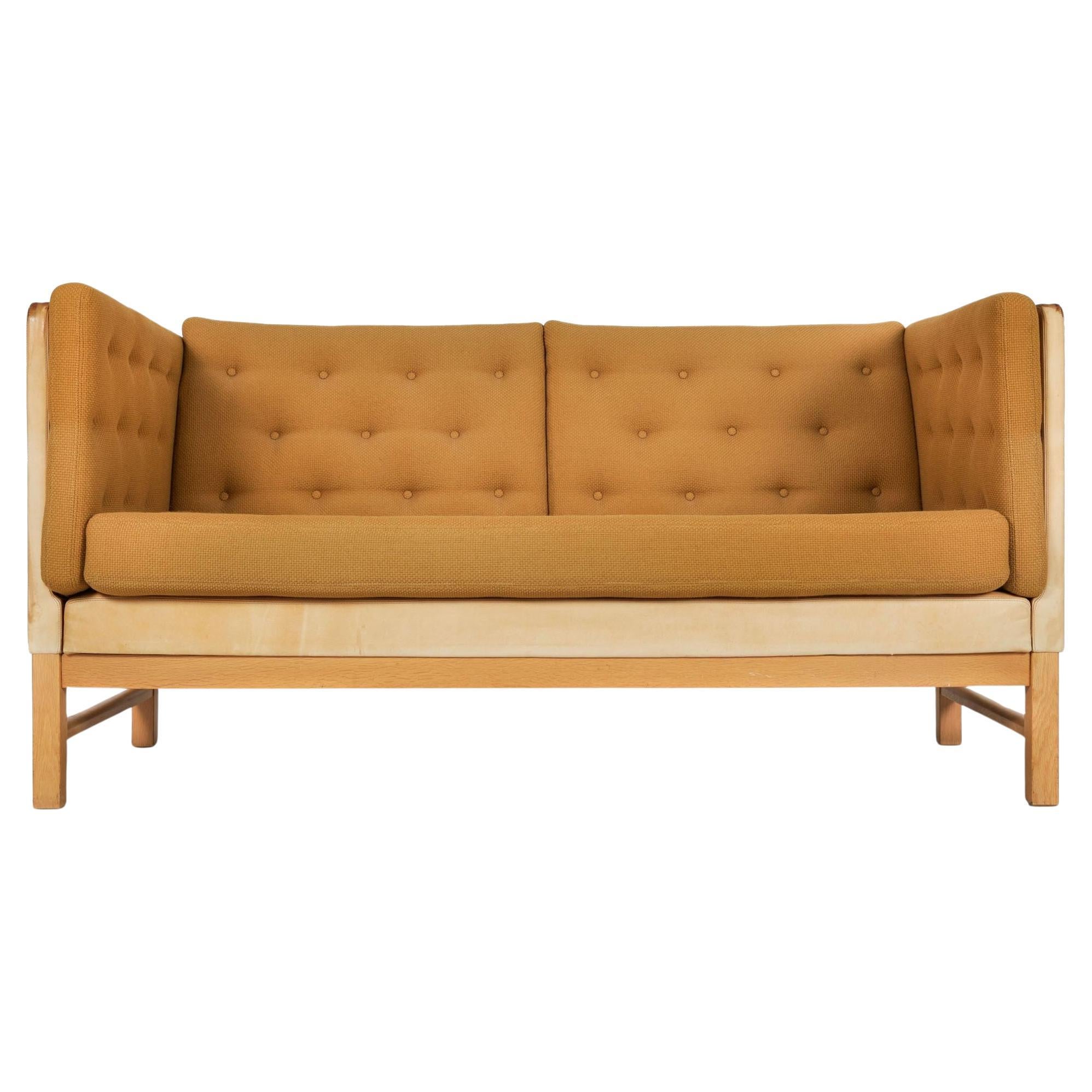 Vintage Danish Modern Oak, Tweed and Leather EJ315 Sofa by Erik Jørgensen For Sale