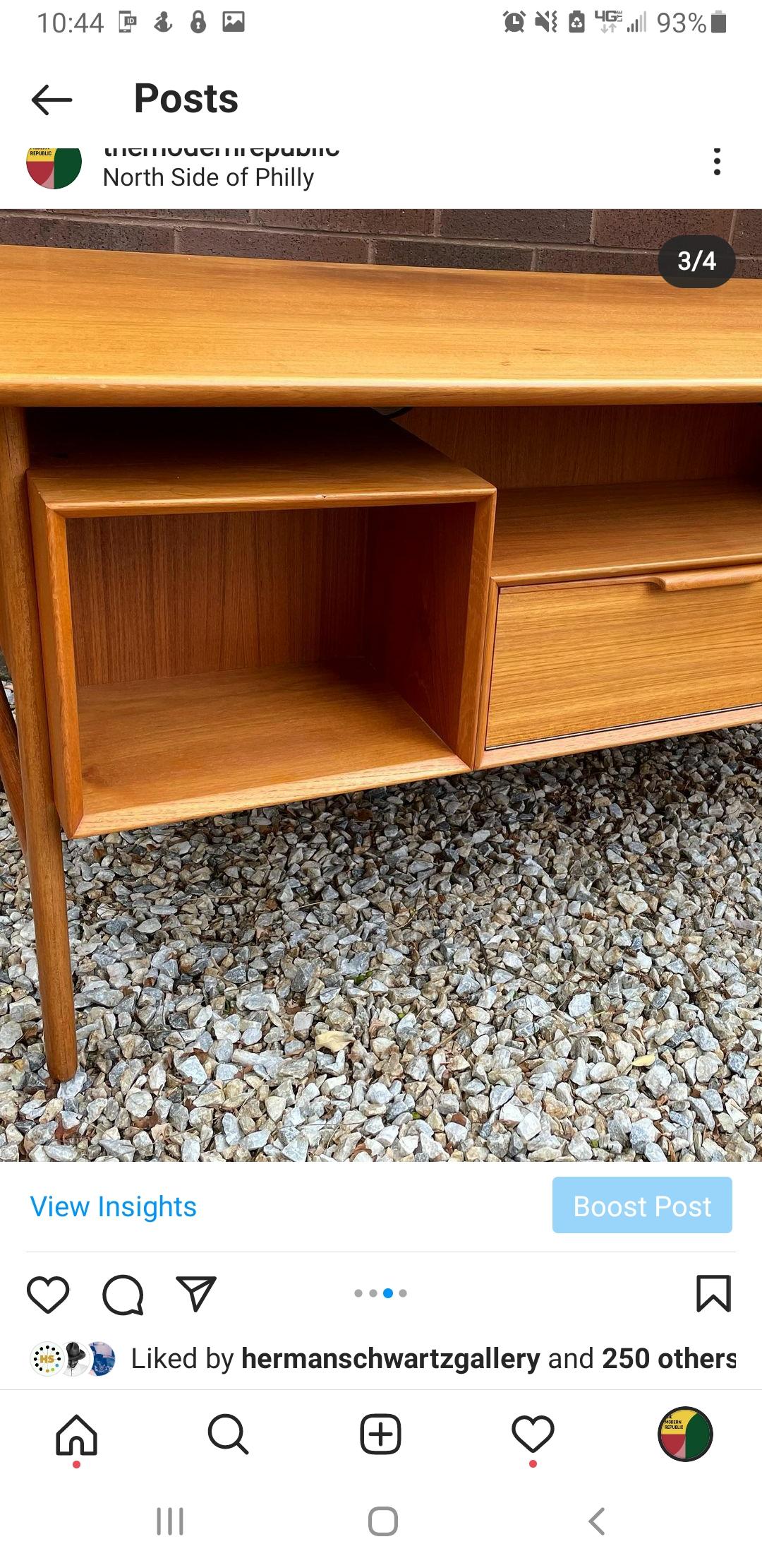 Vintage Danish Modern Omann Jun Floating Teak Desk In Good Condition In Philadelphia, PA