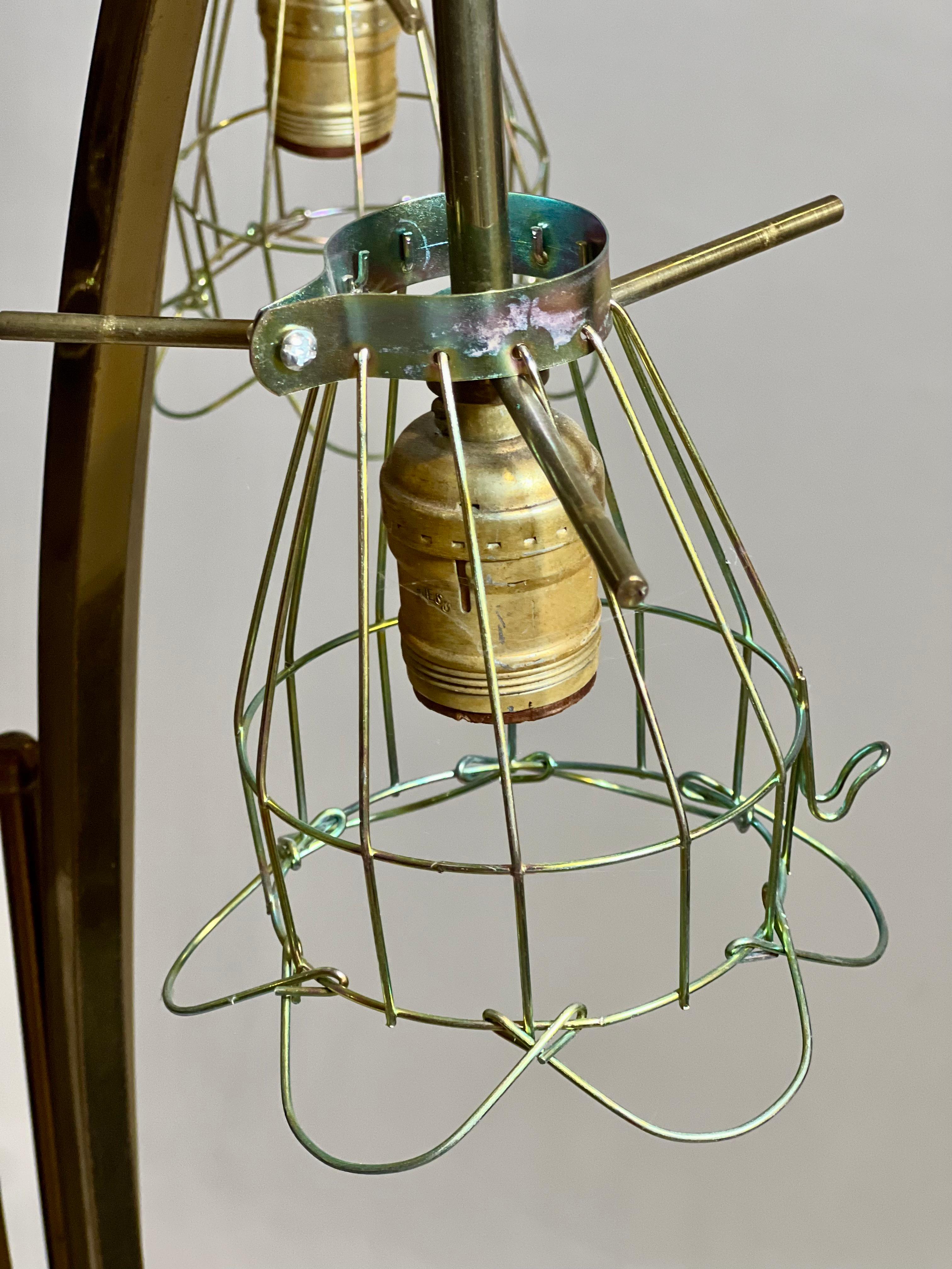20th Century Vintage Danish Modern Organic Form Three-Light Teak and Brass Floor Lamp For Sale