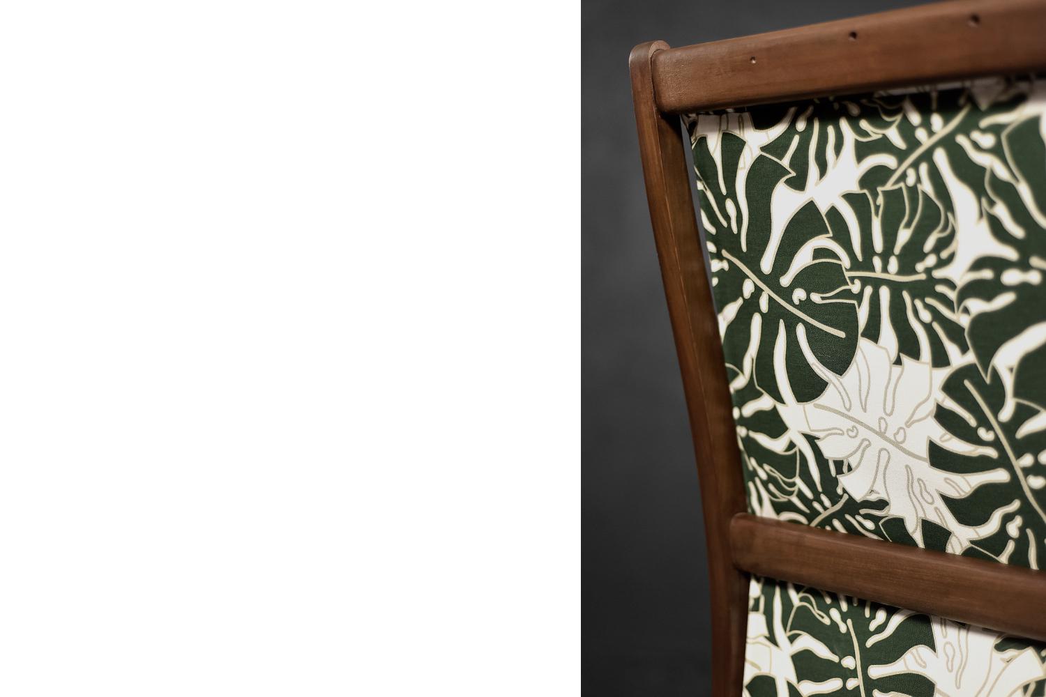 Vintage Danish Modern Rocking Chair in Wood and Monstera Leaf Pattern Fabric For Sale 2