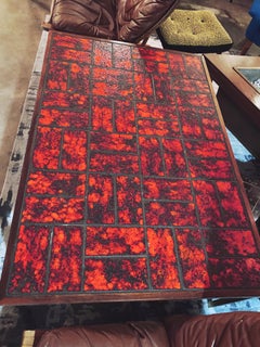Vintage Danish Modern Rosewood and Fat Lava West German Tile Coffee Table