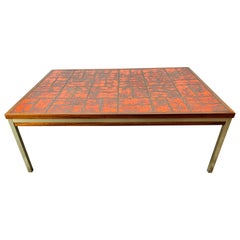 Vintage Danish Modern Rosewood and Fat Lava West German Tile Coffee Table