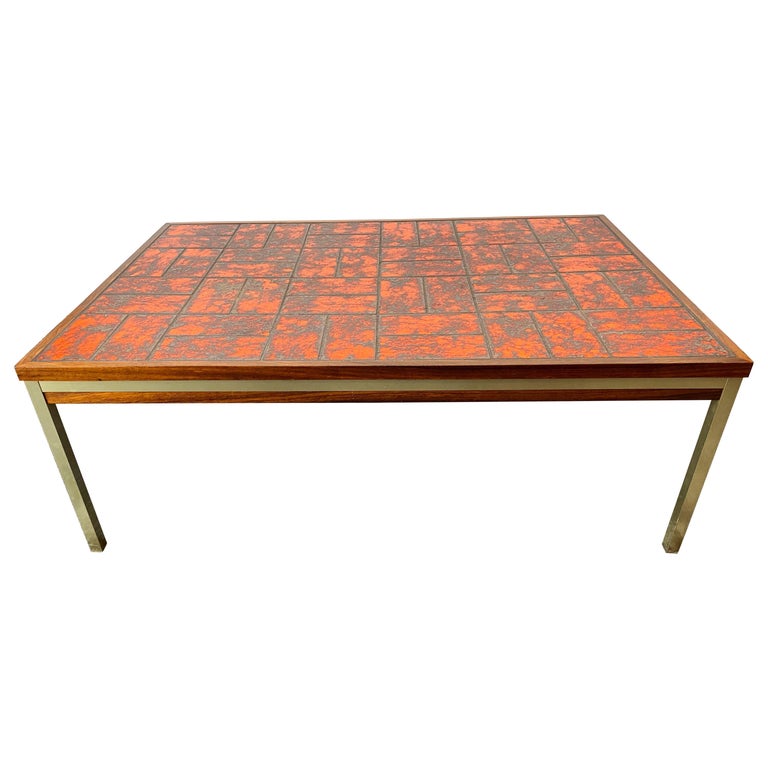 Vintage Danish Modern Rosewood and Fat Lava West German Tile Coffee Table at 1stDibs vintage