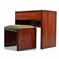 Vintage Danish Modern Rosewood Flip-Top Storage Vanity Desk and Stool Set