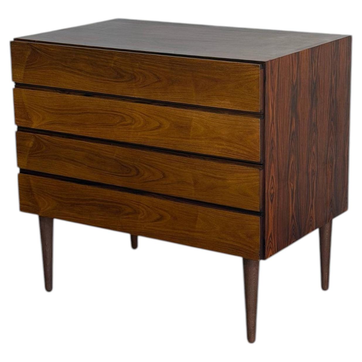Vintage Danish Modern Rosewood Four Drawer Chest / Small Dresser 1960s