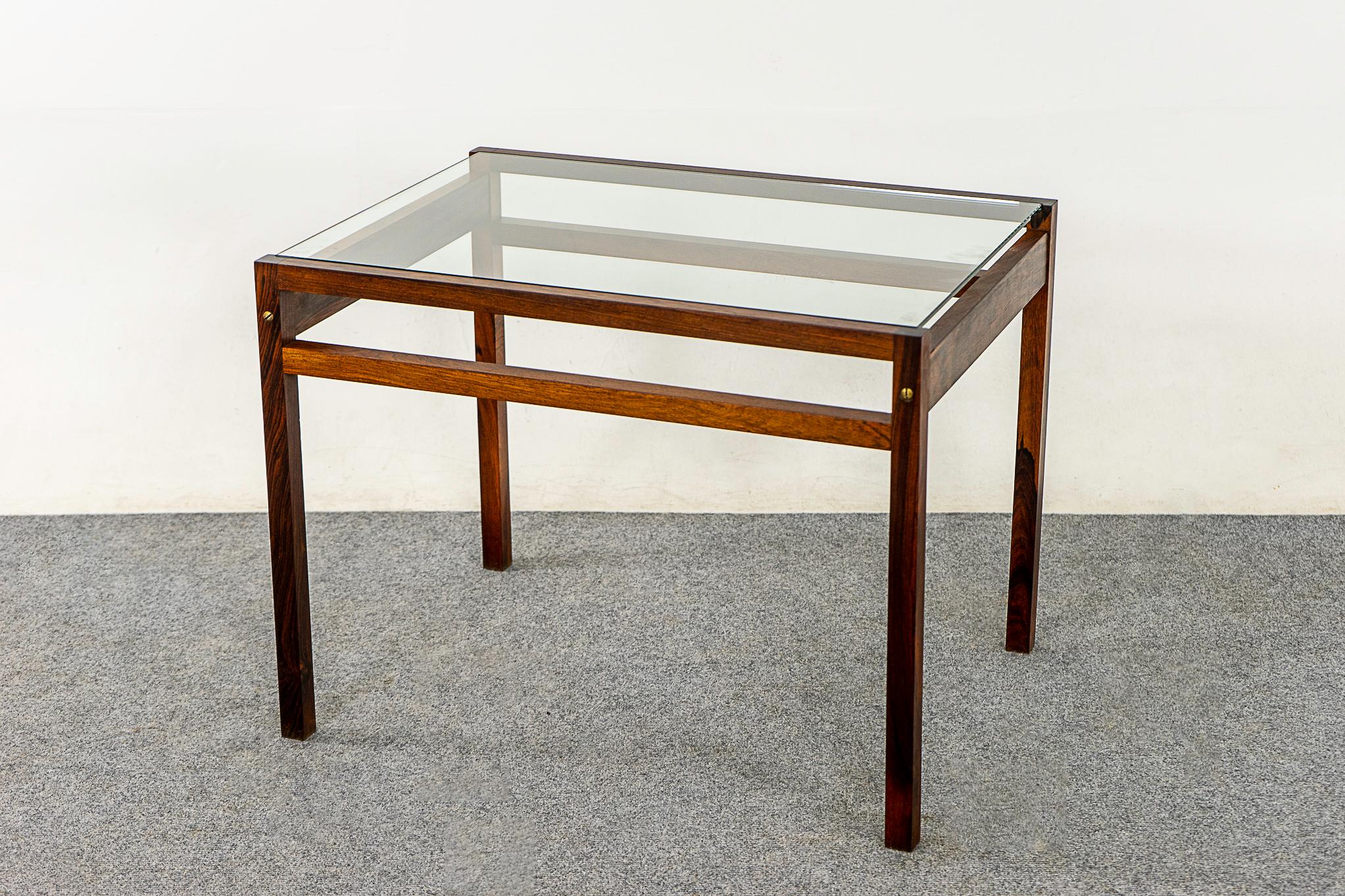 Vintage Danish Modern Rosewood Side Coffee Table with Glass Top 1