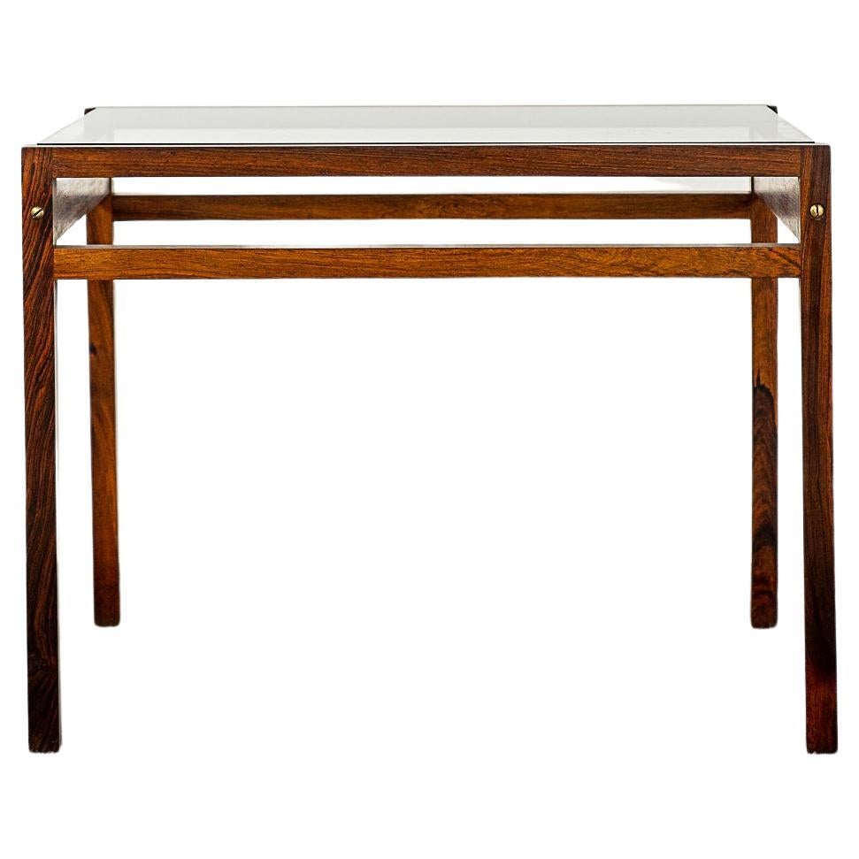 Vintage Danish Modern Rosewood Side Coffee Table with Glass Top