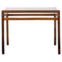 Vintage Danish Modern Rosewood Side Coffee Table with Glass Top