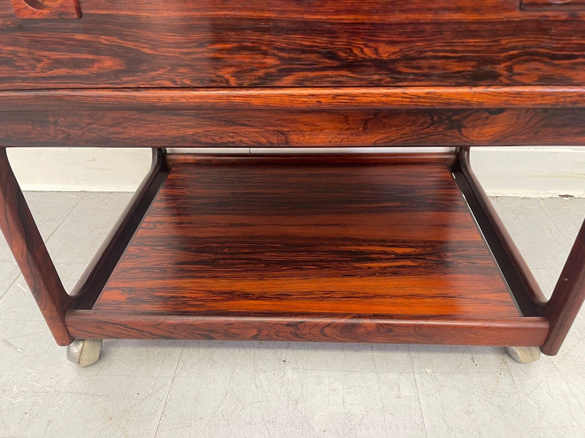 Late 20th Century Vintage Danish Modern Rosewood Side Table on Casters. Uk Import For Sale