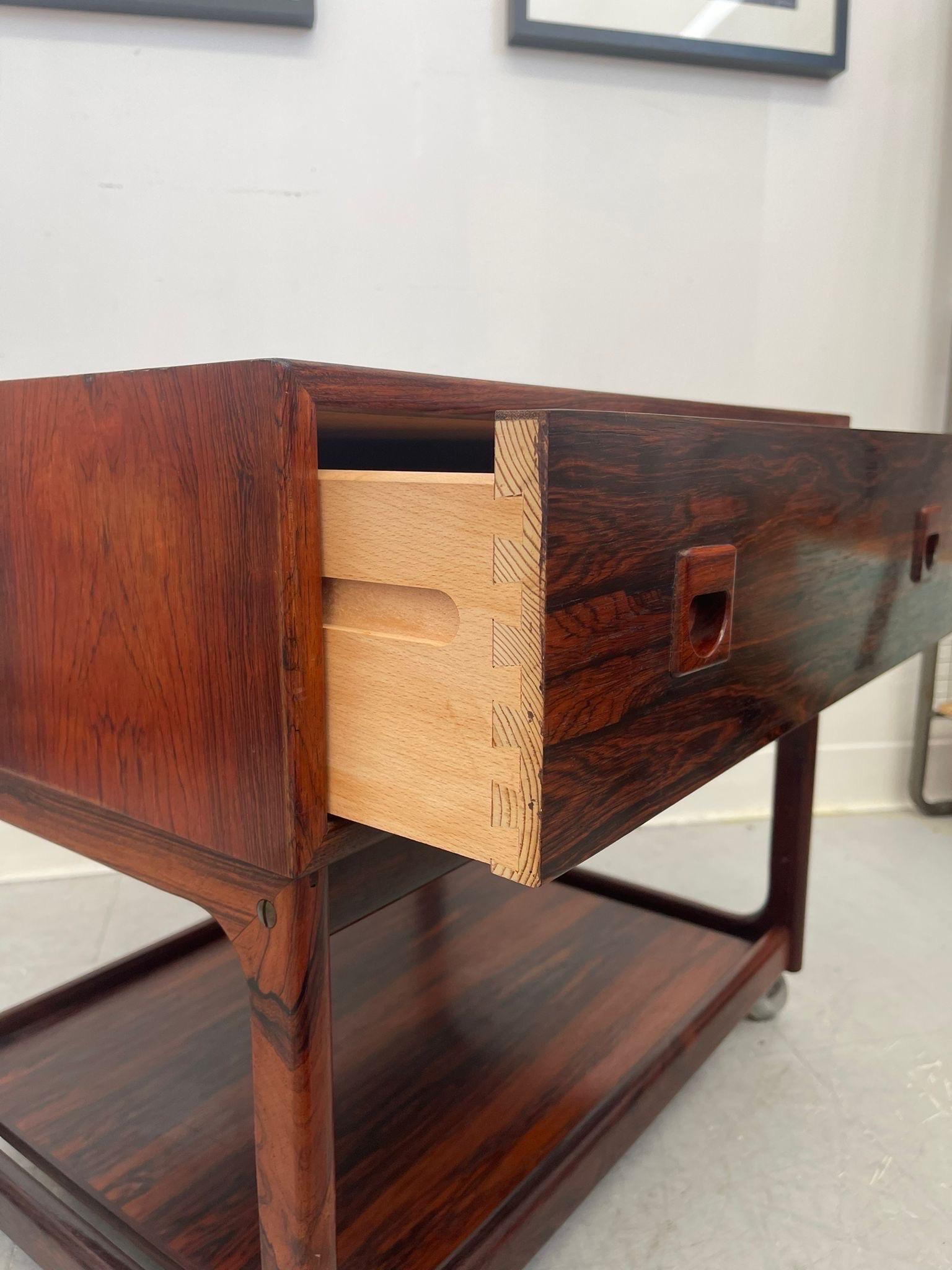 Vintage Danish Modern Rosewood Side Table on Casters. Uk Import For Sale 2