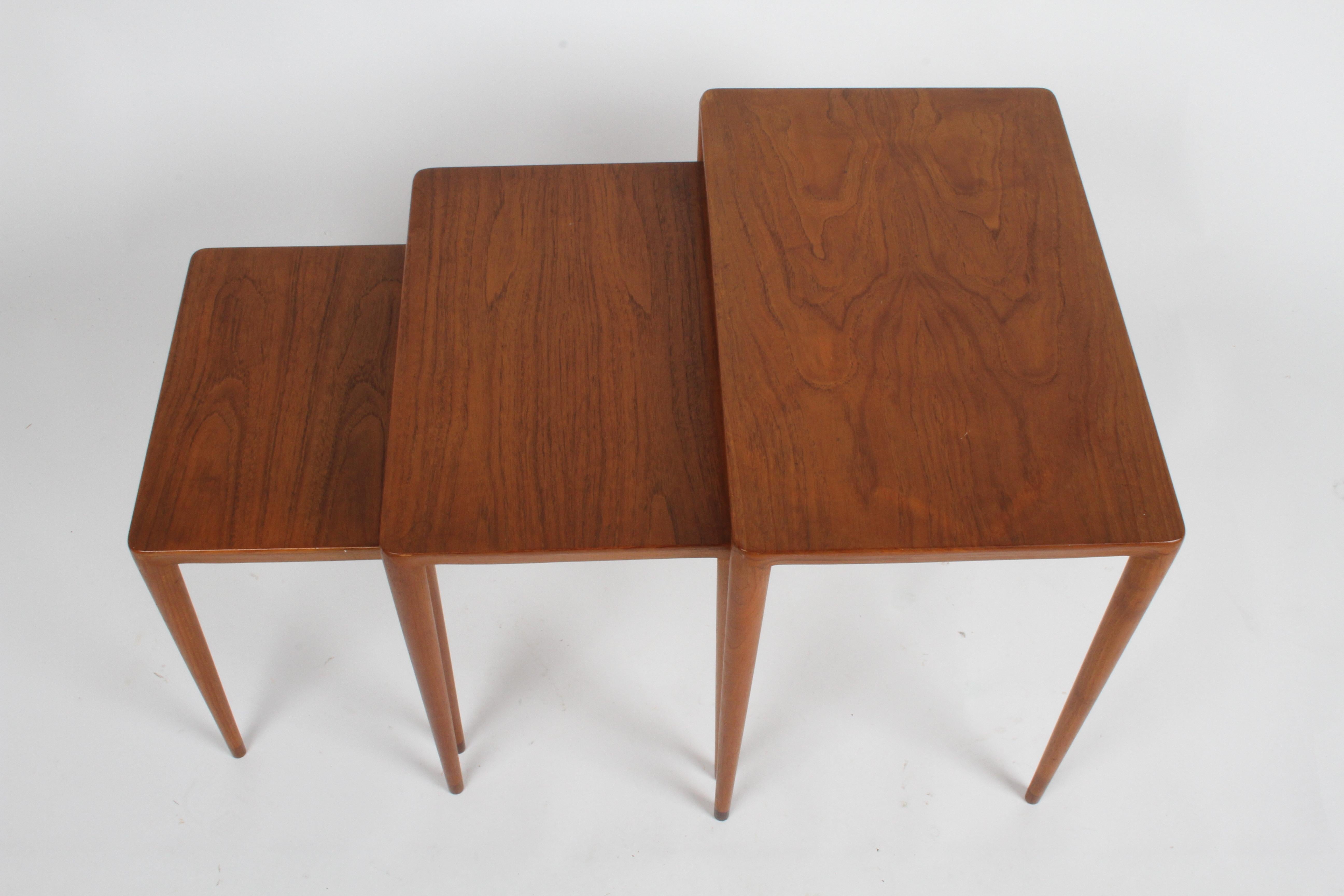 Vintage Danish Modern Set of 3 Teak Nesting Tables Retailed by Illums Bolighus 4