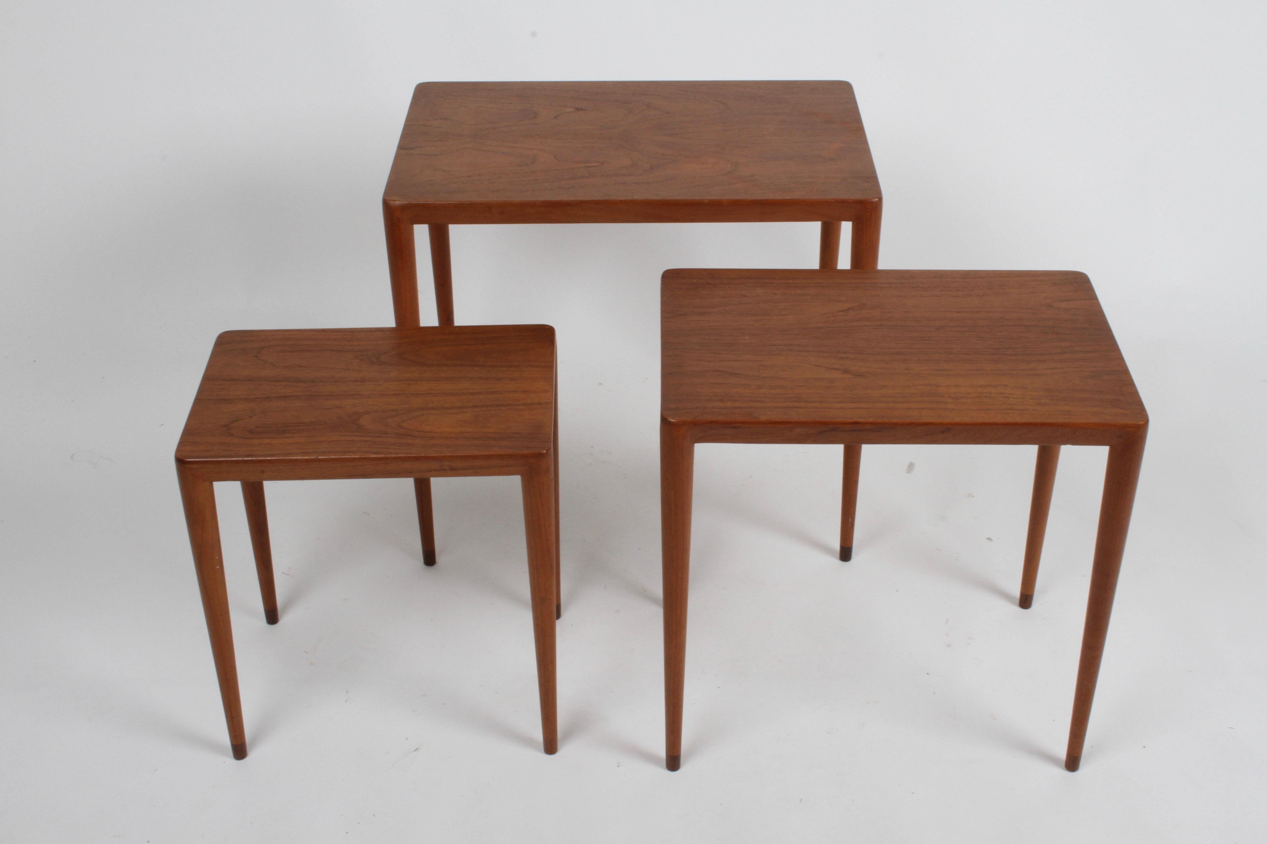 Vintage Danish Modern Set of 3 Teak Nesting Tables Retailed by Illums Bolighus 5